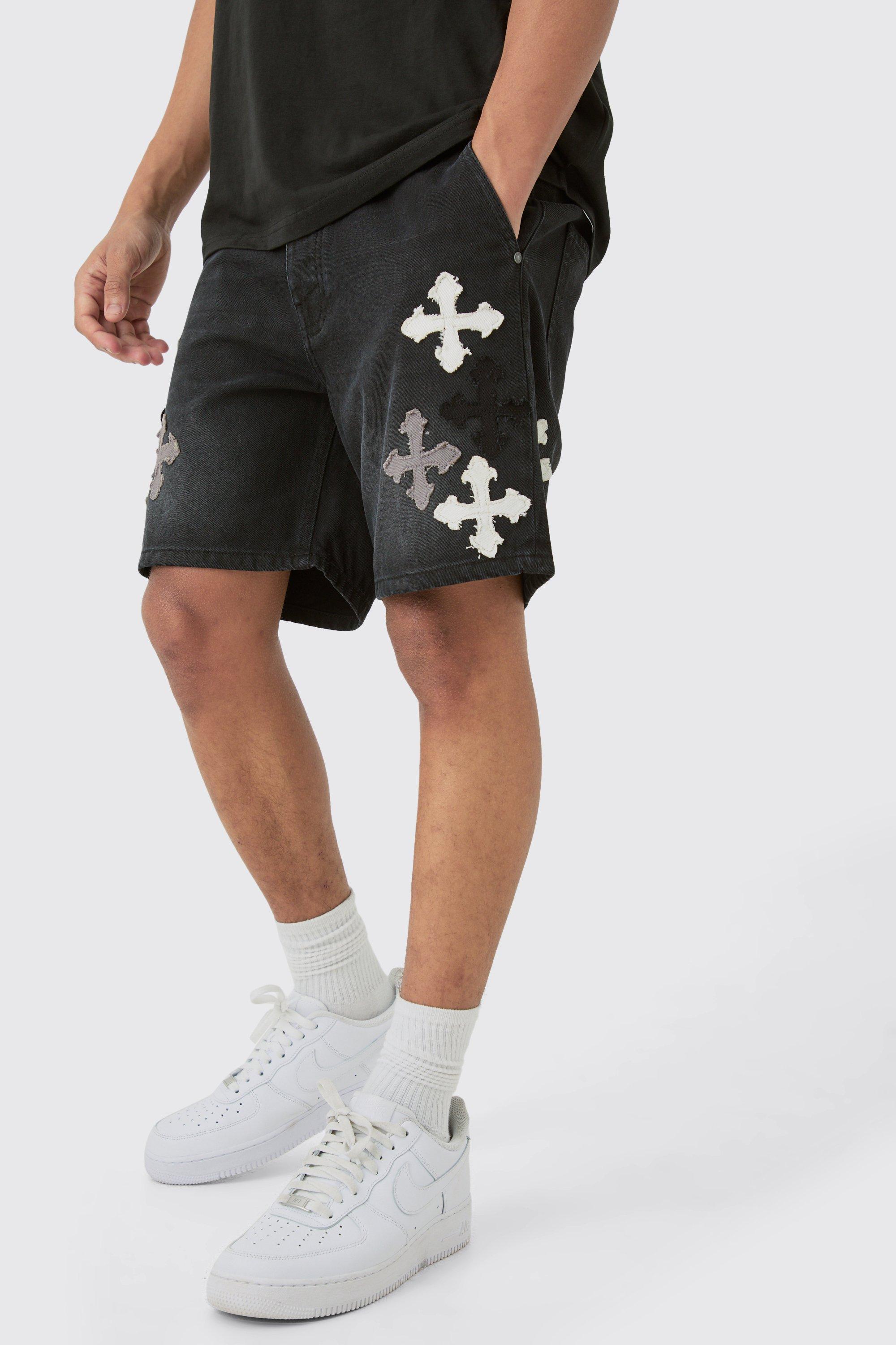 Strap Overlayed Denim Cargo Jorts In Light Blue | boohooMAN USA